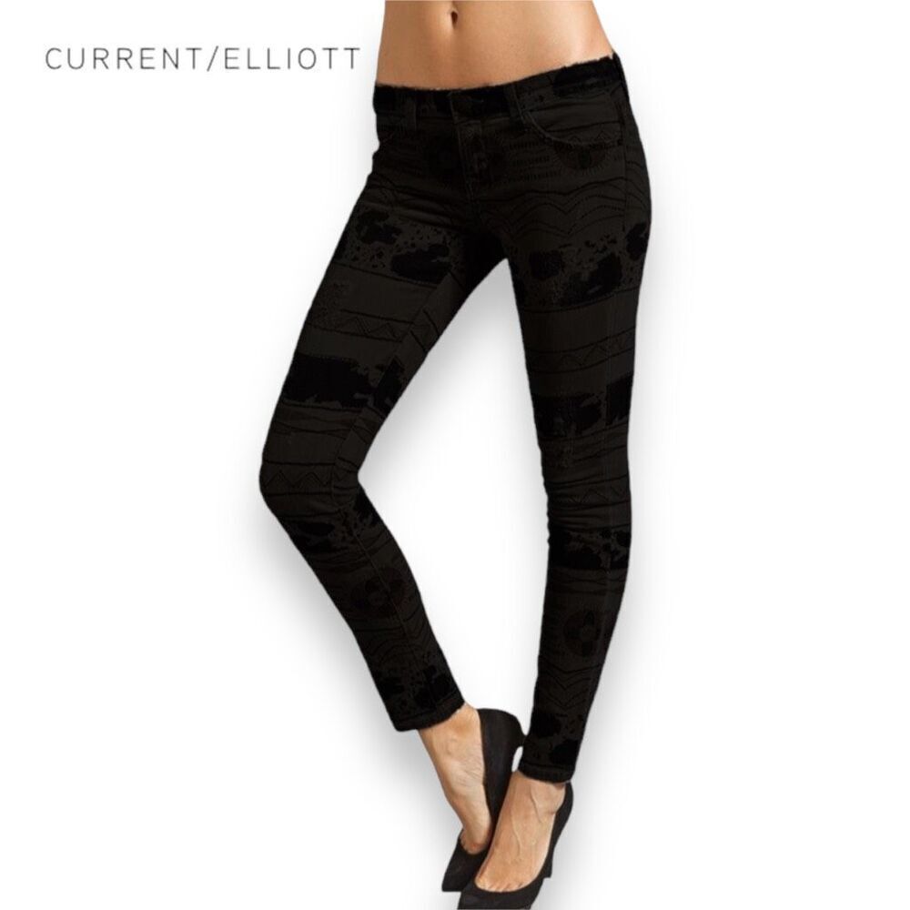Current/Elliott The Ankle Skinny Jeans Women’s Size 26 OD Black Vintage Tribal